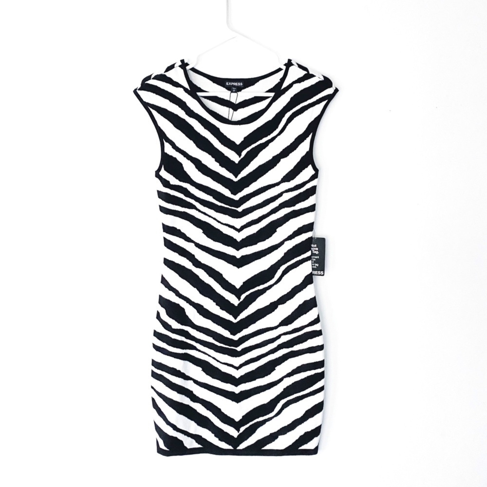 NWT Express Zebra Knit Mini Dress Y2K Bodycon Sleeveless Size Small SEE NOTE
